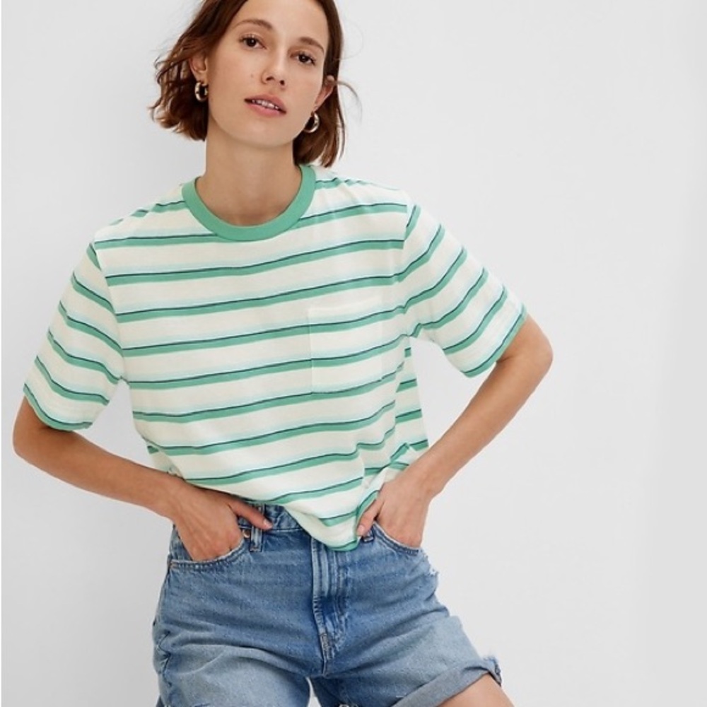 Womens Gap 90s Reissue Cropped T-Shirt Stripe Medium